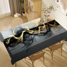1 pieza Mantel de poliéster, diseño de patrón de pintura de nubes fluidas en color negro y dorado, mantel gris - perfecto para el hogar, la cocina, el restaurante, la fiesta, el festival, el regalo, la boda, la decoración de interiores y exteriores