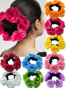 1 件织物雏菊花发圈，适合发髻发型海滩度假发带、手链装饰