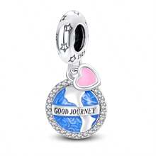 1 Stück 925 Sterling Silber DIY Anhänger, funkelnder diamantbesetzter Globus Charm: Beginne ein schönes Reisekapitel, Alltags- und Freizeitkleidung, Urlaubsgeschenke
