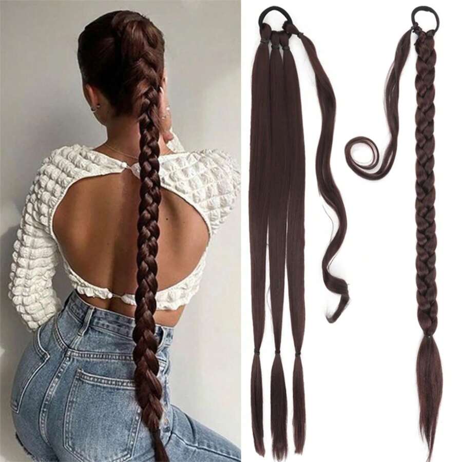Peluca de cola de caballo trenzada sintética de 22-40 pulgadas, banda de goma elástica para mujer, extensión de cabello de cola de caballo falsa envuelta alrededor de cola de caballo 2T3H - 2 - Ver 1