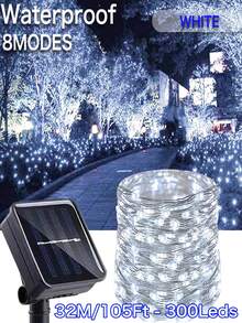 1 件太阳能灯串，50LED/100LED/300LED 太阳能星空灯串，8 种功能，室内外防水铜线仙女灯 7M/12M/22M/32M，多色选择，适合圣诞节、情人节、母亲节、节日送礼、婚礼告白、花园露台、草坪树枝、庭院小径、走廊装饰 - 彩色 - 查看 19