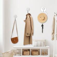3 Pcs Wood Farmhouse Flower Decorative Coat Hooks, Distressed Vintage Wall Hooks With Screws, White Decoration For Key - Multicolor - View 3