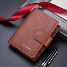 1 pieza Billetera de botón a presión llana para hombre, Portador de tarjetas de aluminio multifuncional con expulsión automática, gran capacidad de tarjetas
