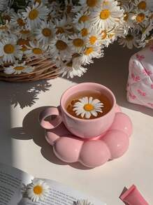 1set-Sunflower Design Ceramic Cup & Saucer Set, Multipurpose, Machine Washable, Material, Ideal For Coffee, Milk & Breakfast - Perfect Gift