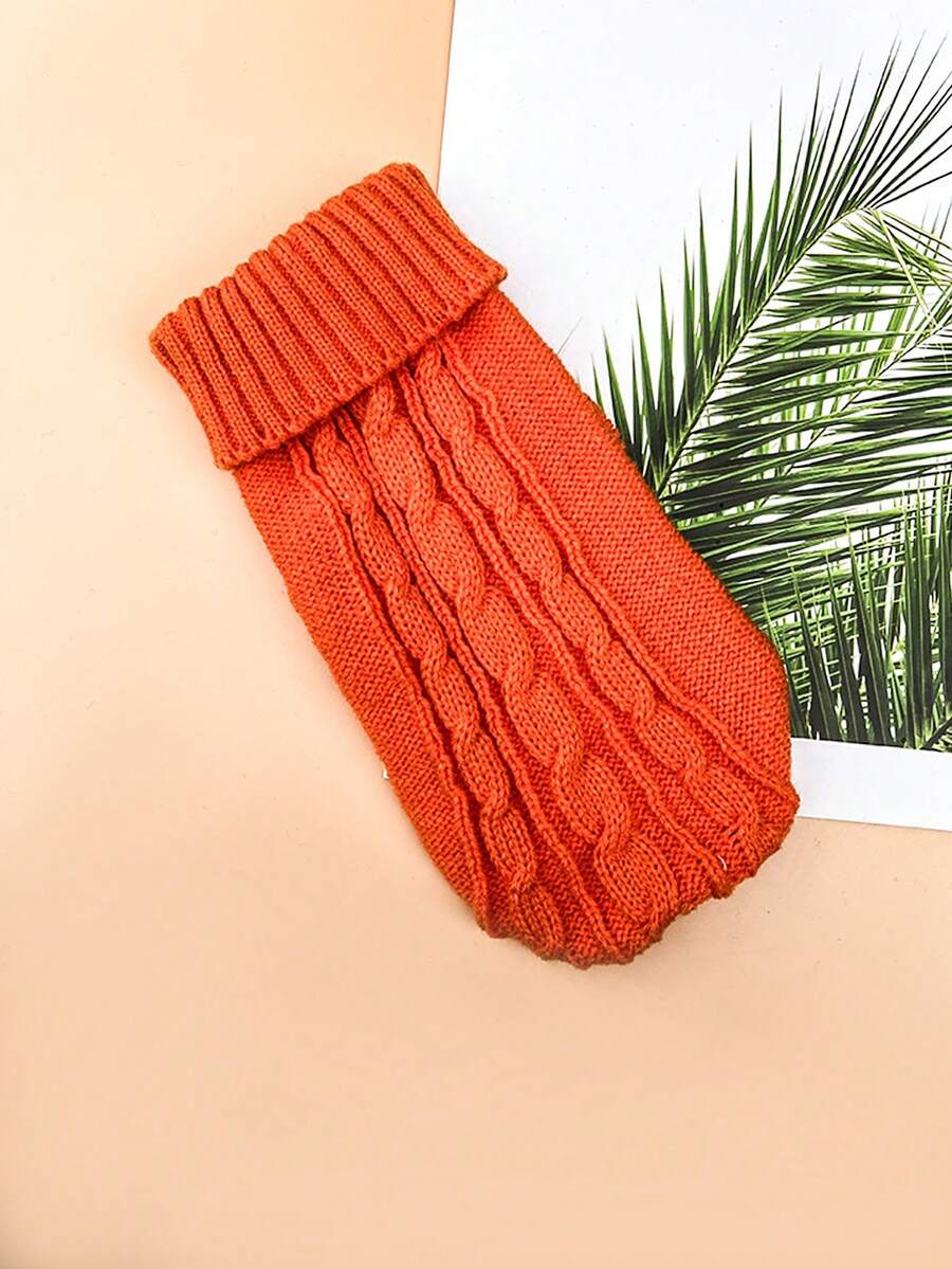 1pc Solid Color Twist Cord Textured Sweater - Orange - View 1