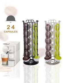 1 Piece Rotating Coffee Bean Holder, Coffee Capsule Storage Box, Capacity 24 Coffee Beans, Iron Structure, Rotating Carousel Rack For Coffee Bean Storage, Suitable For Home/Office, Suitable For 5.3cm Coffee Capsules. Ideal For Valentine's Day, Valentine's Day Wedding Or Anniversary.