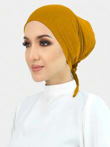 Women's Solid Color Elastic Headband Adjustable Scarf Cap - Turmeric - View 2