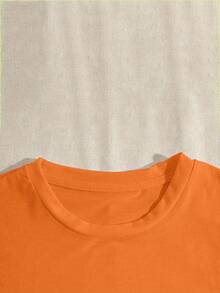 Women's Ghost Print Short Sleeve Casual Round Neck Regular T-Shirt, Summer - Orange - View 5