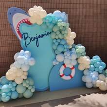 Under The Sea Balloons Garland Arch Kit, 123pcs Dusty Blue Teal Pastel Green Metallic Blue Green Ocean Balloon With Transparent Balloons For Shark BabyShower Sea Animal Birthday Party Decorations