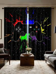 2 Pieces Of High-Definition Digital Color Game Console Handle Printed Decorative Curtains, Made Of Polyester Material, With Easy-To-Install Rod Pocket Design, Featuring A Modern Home Style, Semi-Transparent For Privacy Protection, Suitable For Daily Decoration In Bedrooms, Living Rooms, Game Rooms, Etc. - Game Console 1 - View 5
