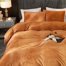 DIvellow Velvet Duvet Cover Queen Set Sage Green Comforter Cover 3Pcs Ultra Soft Cover Breathable Solid Luxury Flannel Velour Duvet Cover Zipper Closure Corner Tie - Brown Orange - 查看 3