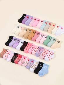 10 Pairs Baby Assorted Solid Color & Heart Pattern Mid-Calf Socks