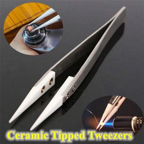 Professional High-Temperature Insulated Tweezers, 3 Ceramic Tip Options, Stainless Steel Handle & Precision Tips, Ergonomic Design, Heat-Resistant Ceramic Tweezers, Anti-Static Insulated Tweezers