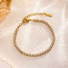 Nova pulseira de aço titânio 18K, estilo europeu e americano, simples e versátil, para mulheres, com várias fileiras de diamantes, microincrustação de zircônias, 17+5 cm