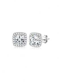ORAZIO 1 Par de Pendientes de Botón con Circonita Cúbica para Hombre y Mujer, Juego de Pendientes con Poste de Plata de Ley 925 Chapados en Oro de 14K Hipoalergénicos, Redondos y Cuadrados con Circonitas Cúbicas Enchapadas, Pendientes Simulados con Halo de Diamante