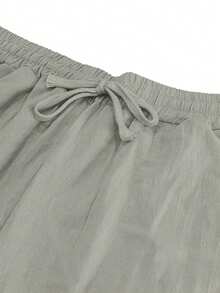 Solid Color Linen Woven Loose Casual Pocket Long Pants, Spring/Summer/Autumn - Grey - View 5