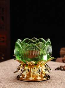 1pc, Elegant Crystal Lotus Candle Holder, Tabletop Religious Candlestick Decor, Alloy Butter Lotus Candlestick Ideal For Christmas, Easter, Thanksgiving, And More, Elegant Candle Holder, Candle Decor