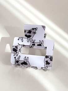 1pc Square Clamp Cartoon Cow Hair Clip, Hollow Hair Claw For Ponytail Fashion Hair Accessories Animal Claw Clips