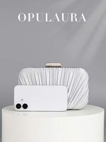 Túi cầm tay OpulAura Vintage Elegance Satin, Ví dự tiệc tối thời trang thiết kế xếp ly, Túi xách cho sự kiện trang trọng tinh tế và quyến rũ, Túi nhỏ kiểu hộp cao cấp thích hợp cho tiệc/đám cưới/dịp trang trọng, Có dây đeo có thể tháo rời để đeo vai hoặc đeo chéo - Bạc - Xem 6