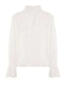 Lace Floral Design Elegant Hollow Out Long Sleeve High Neck Women Blouse (Inner Top Not Included) - Apricot - View 5