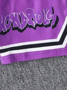 Set 2 buc. tricou și pantaloni scurți cu mânecă scurtă, cu slogan și ursuleț, pentru băieți, potrivit pentru activități în aer liber, casual, sport și purtare zilnică vara