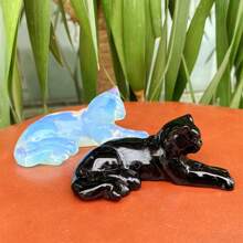 1 pieza Figura de gato de Obsidiana natural/Ópalo, Gato de cristal de cuarzo, Estatua de animal de cristal, Decoración para el hogar, Artículo de regalo de cristal; *El ópalo es sintético, por favor evite si le preocupa