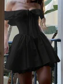 Robe trapèze ceintrée épaules dénudées pour femme WOWDARK, automne