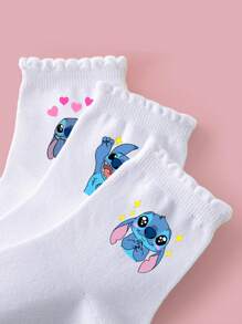 5 Pairs Of Children's/Girls' School Socks, Sports Socks, Cute Stitch Star Heart Pattern Decoration, Fashionable , Soft, Skin Friendly, Comfortable, Sweat Absorbing, Breathable, Sports And Leisure Versatile Mid Tube Socks Suitable For Students' Daily Wear Back To School/Holiday Gifts/Travel