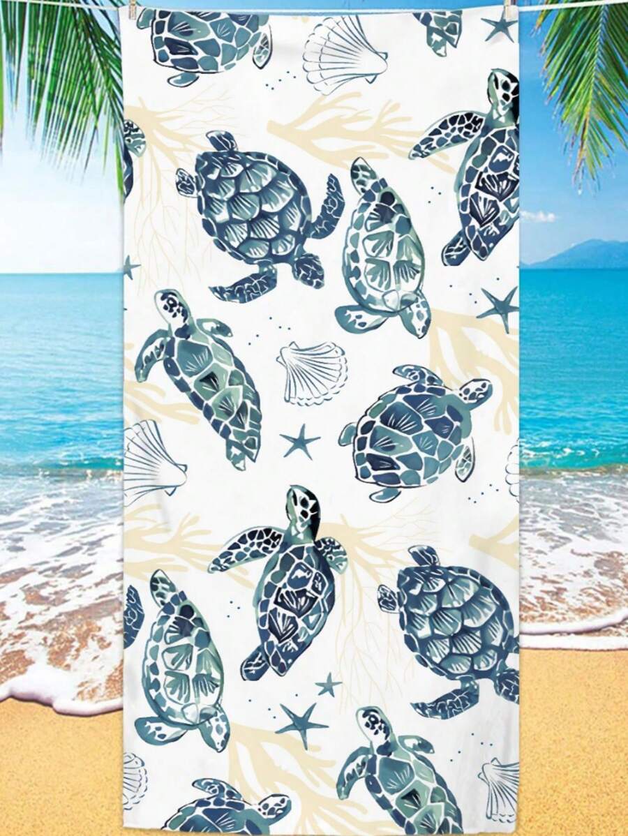 1pc Watercolor Turtle Print Ultra-Fine Fiber Lightweight Beach Towel, 75*150CM Beach Towel For Travel, Beach, Swimming, Yoga, Gym, Camping, Adult, Women, Ren, Men, Holiday Gift Beach Essentials