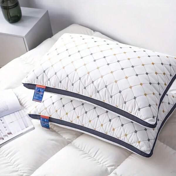 2PCS Each Pack Hotel Quality Pillow Checked Ultra Plush Soft Home Bed Pillow, Checked, Bed Pillows For Sleeping, Machine Washable, Suitable For Homestays, And Households, Suitable For Those Sleeping On The Back, Abdomen, Or Side, Standard Size 48CM X 74CM