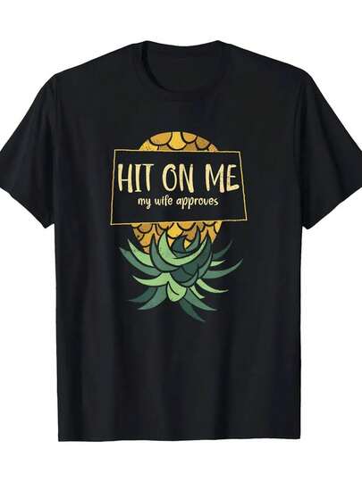 Inverted Pineapple Delicate Swinging Printed T-Shirt, 1 Piece, 100% Cotton, Seasonal Casual Men's T-Shirt, Crew Neck Pure Cotton Short Sleeve T-Shirt, Outdoor Sports Holiday Gift