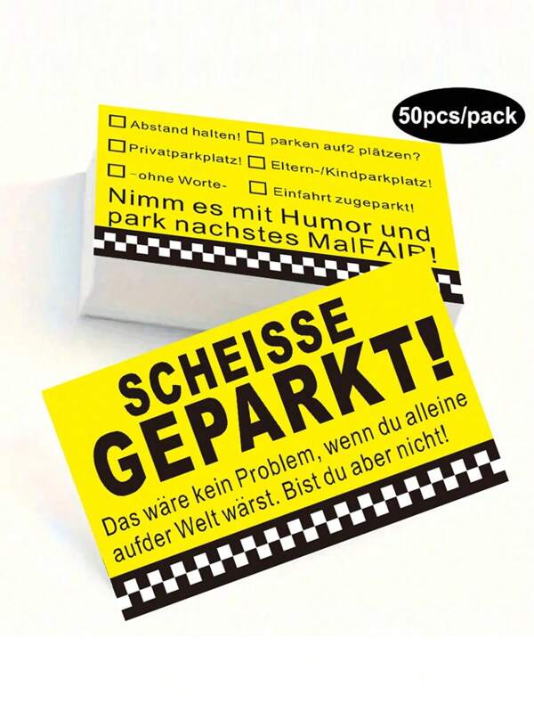50 Stück "Du bist schlecht beim Parken" lustige, beleidigende, nicht-klebende Visitenkarten für schlechte Parkplätze, zum Lernen Parken, Schulmaterial, Schulanfang