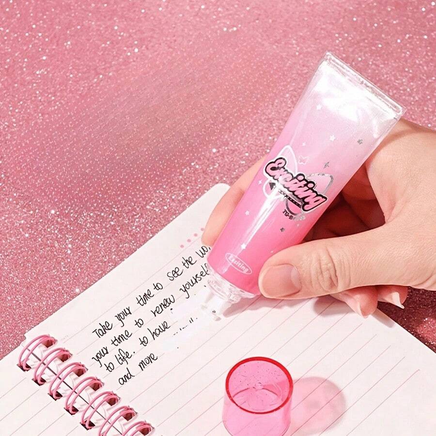 1 Random Color Creative Correction Tape, Large-Capacity Transparent PET Film, Fashionable And Quiet, Portable For Office And Student Use, Essential Stationery