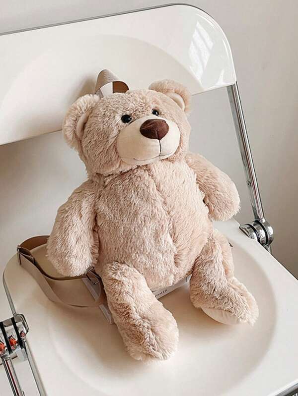 Fashionable And Cute Plush Bear Funny Backpack, Cute Cartoon Backpack, Plush Zipper Backpack, The Best Backpack For Going Out And Taking Photos