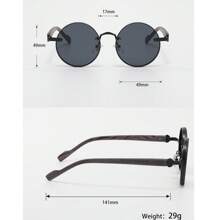 1 Pair Men's Round Metal Faux Wood Grain Temple Fashion Glasses, Fashionable