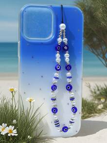 1 件魔鬼眼仿珍珠软粘土串珠手机挂饰，智能手机挂饰