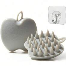 lyanxinlei 2025 New 2-In-1 Apple-Shaped Scalp Massager - Silicone Shampoo Brush, Wet & Dry Use, Suitable For Hair, Hairstyling, Hair Care, School, Back To School, Travel, Travel Essential, Home Essential, Spa, Massage Tool, Massager - Grey - View 2