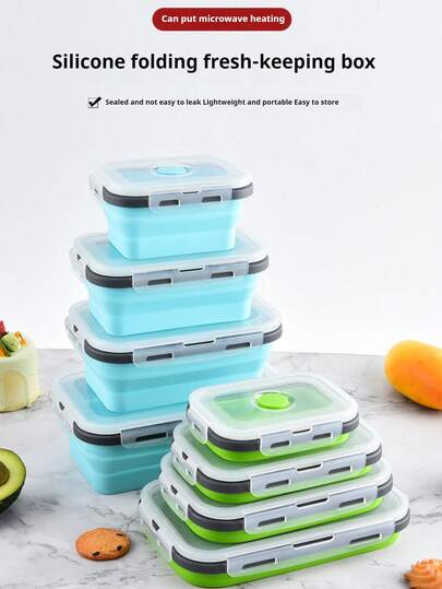 4件套硅胶食品保鲜盒，可伸缩折叠硅胶食品盒，便携式食品容器，冰箱保鲜套装，午餐盒，户外野餐盒，微波炉便携式午餐盒，下午茶，圣诞礼物，母亲节礼物，开学礼物