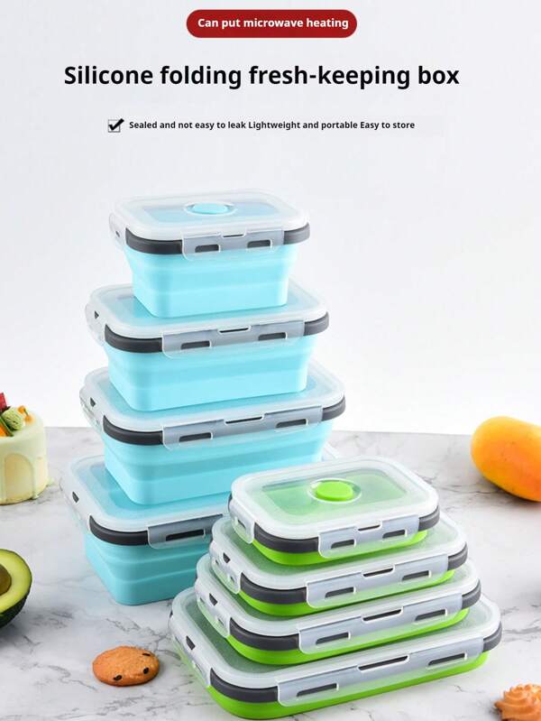 4pcs Silicone Food Preservation Box, Retractable And Foldable Silicone Food Box, Portable Food Preservation Box Refrigerator Storage Box Set Bento Box Outdoor Picnic Box Microwavable Portable Bento Box,Afternoon Tea, Christmas, Halloween, Father's Day, Thanksgiving Day, Birthday, Party,Cuisine Maison Ustensiles De Cuisine,Snack Box Travel,Snack Box,Lunch Box,Food Storage Containers,Camping,Travel Essentials.