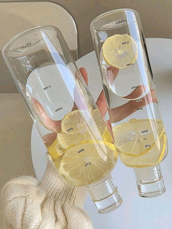 1 pieza Botella de agua deportiva de plástico de 500ml/750ml de gran capacidad a prueba de fugas con marca de tiempo, a prueba de caídas y diseño creativo