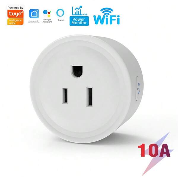 Tuya Mini WiFi Smart Plug - US Standard(10A/ 16A), Round Outlet With Timer & App Control, Compatible With Alexa &  Home