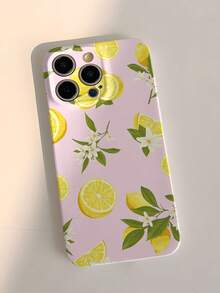 1pc Spring Floral Lemon Pattern Matte Perforated Hard Phone Case, Compatible With IPhone 11/12/13/14/15/16 Pro Max/ - Multicolor - View 2