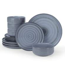 Richmount 12 Piece Dinnerware Sets, Plates And Bowls Sets For 4, Dishwasher & Microwave Friendly - 藍色 - 查看 1