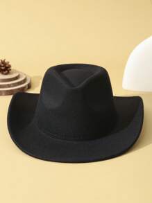 1pc Unisex Solid Boho Cowboy Hat Jazz Panama Hat Cowgirl Hat Soft Felt Hat Fedora Hat Western Suitable For Outdoor