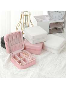 1PC Single Layer Storage Box Ladies Travel Leather Jewelry Box Classic Black Pure White Fashion Pink Storage Box