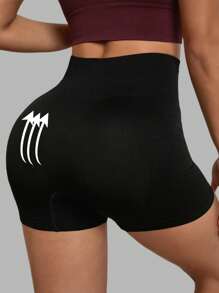 1pc Women's Seamless High Waist Solid Color Knitted Sports Shorts, Yoga Training Cycling Shorts, Comfortable Skin-Friendly Fashion Activewear