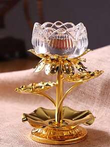 1pc, Elegant Crystal Lotus Candle Holder, Tabletop Religious Candlestick Decor, Alloy Butter Lotus Candlestick Ideal For Christmas, Easter, Thanksgiving, And More, Elegant Candle Holder, Candle Decor