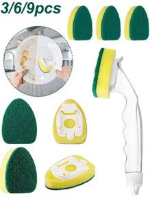 3/6/9pcs Multi-Purpose Powerful Kitchen Cleaning Set, Thick Sponge Cleaning Brushes, 3-Layer Composite Absorbent Sponge Material Suitable For Home, Kitchen, Windows, Faucets, Toilets, Cars And Outdoor Grills, Reusable Cleaning Tool Set