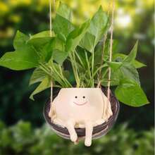 1 件笑脸花盆，悬挂式秋千椅花头树脂花盆，适用于室内外植物多肉植物，用于串珠植物，母亲节和圣诞节的活礼物创意