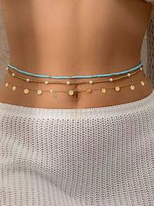 Diese mehrlagige, feine Taillenkette mit Reisperlen für Damen verfügt über ein einzigartiges Design, ist exquisit und modisch, süß und cool, vielseitig und hat einen sexy und hochwertigen Strandstil. Es eignet sich für Accessoires wie Reisen, Urlaub, leichte Partys und Strandurlaube